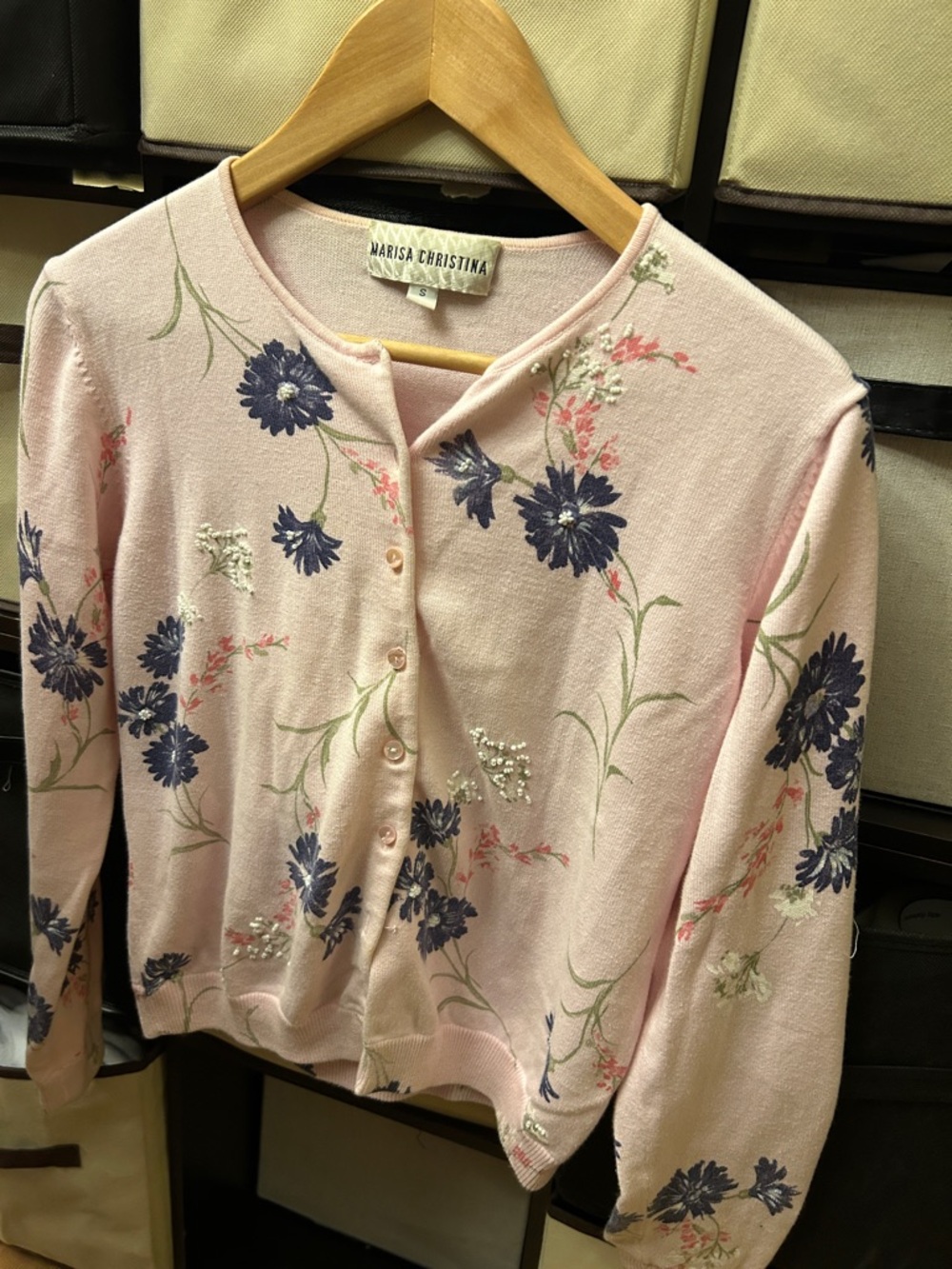 Marisa Christina Light Pink Cardigan with Navy Floral Print